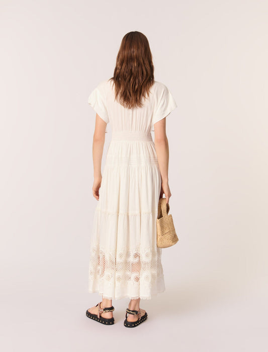 Ecru-Embroidered ruffled maxi dress