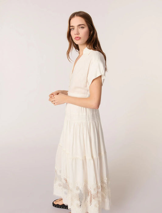 Ecru-Embroidered ruffled maxi dress