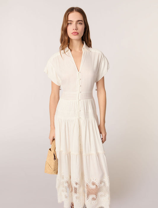 Ecru-Embroidered ruffled maxi dress