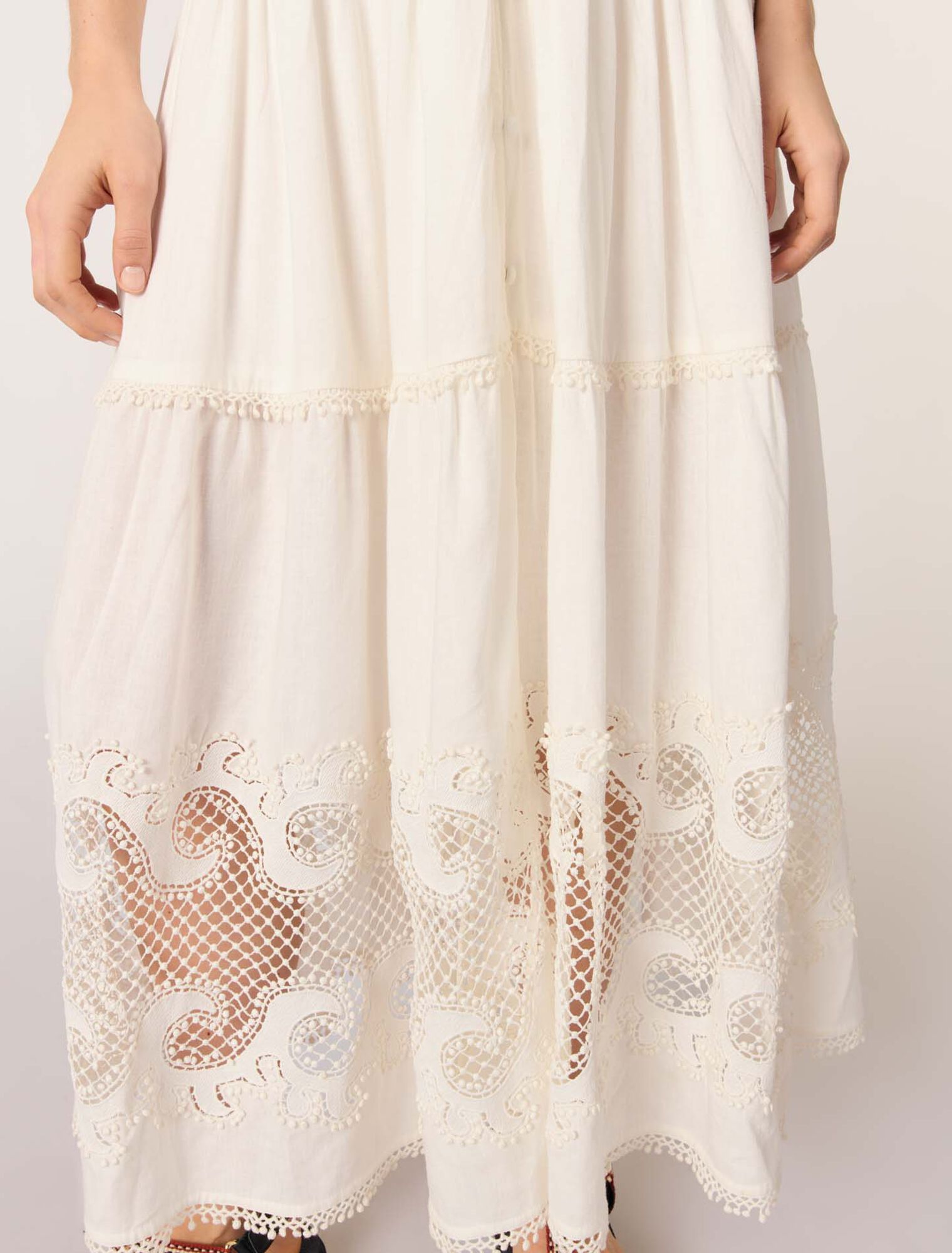 Ecru-Embroidered ruffled maxi dress