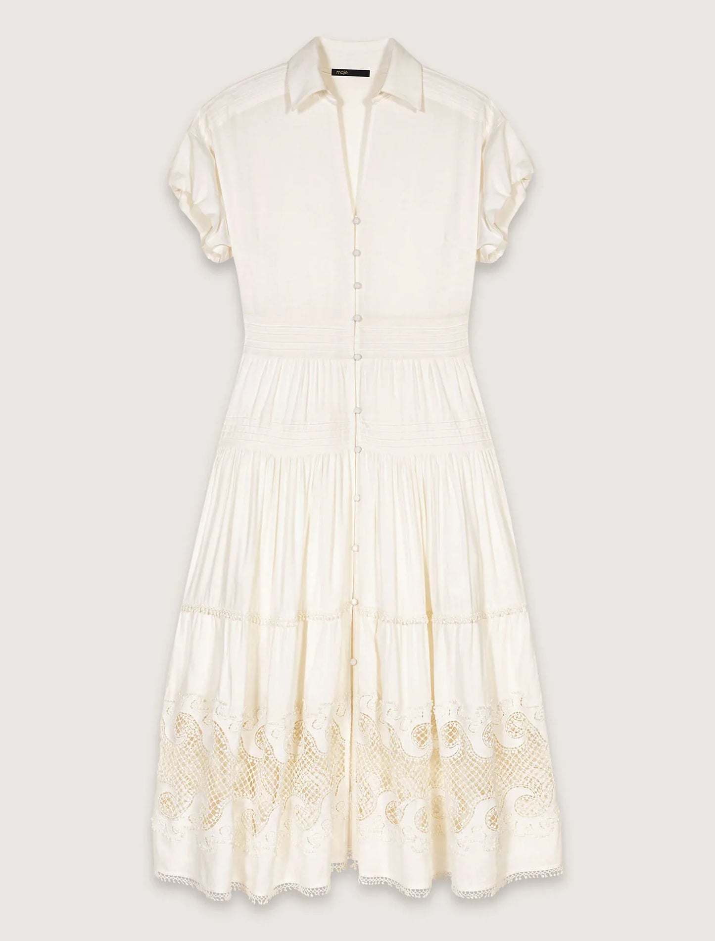 Ecru-Embroidered ruffled maxi dress