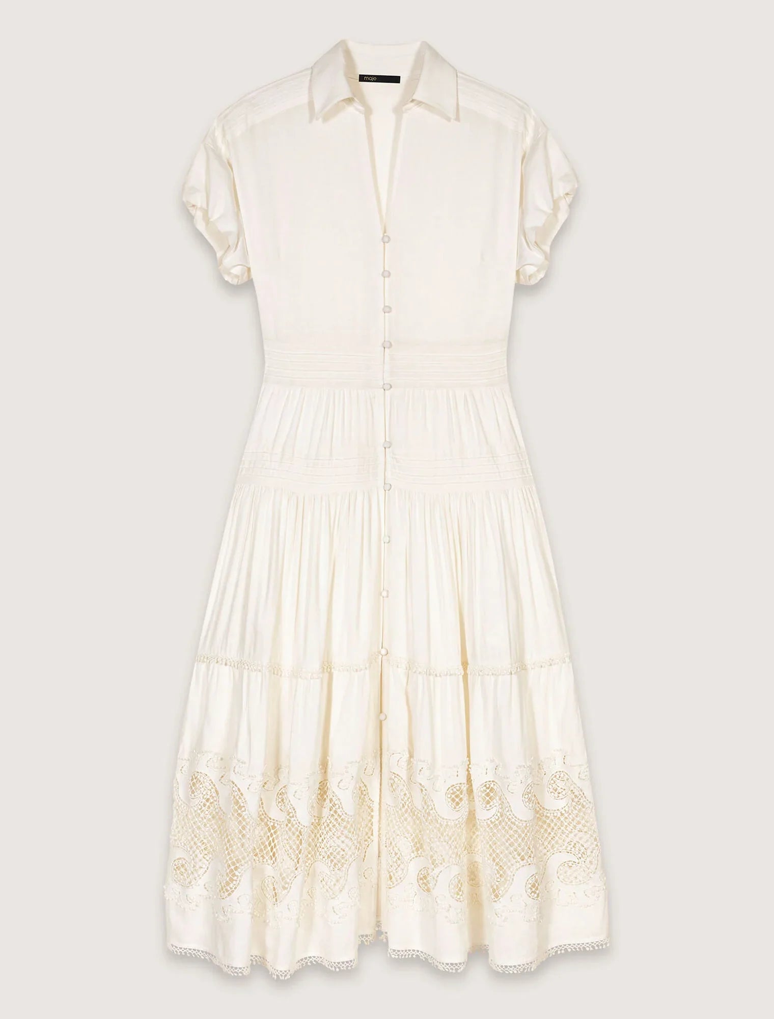 Ecru-Embroidered ruffled maxi dress