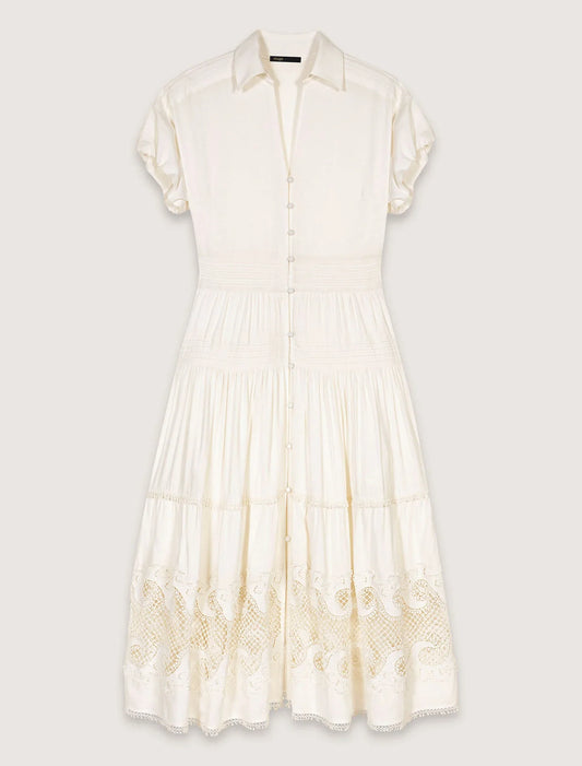 Ecru-Embroidered ruffled maxi dress