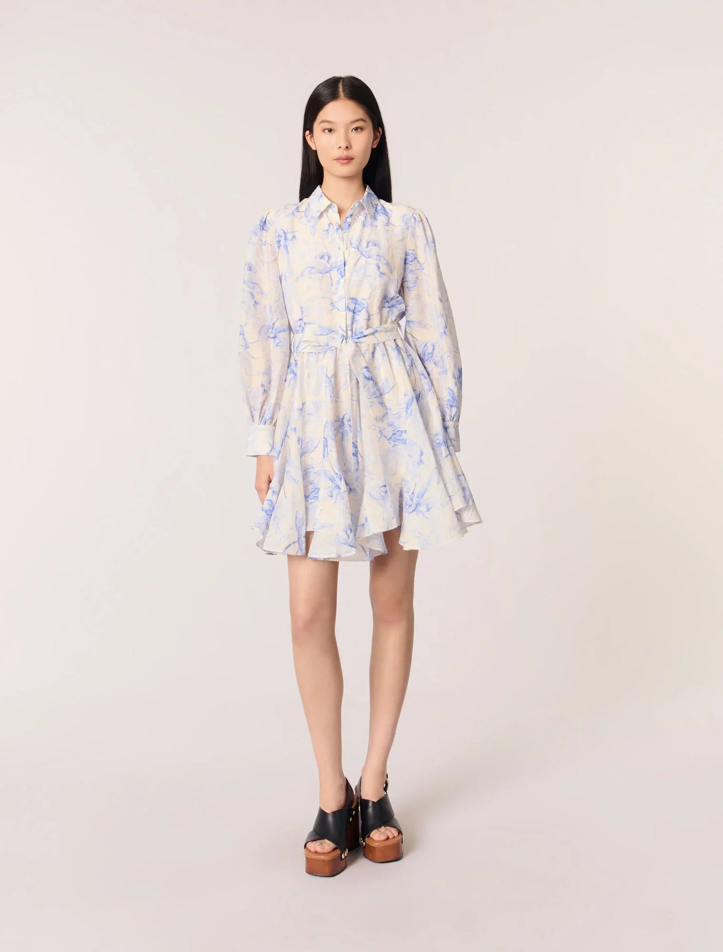 Blue Flower Print Ecru Base-featured-Patterned shirt dress