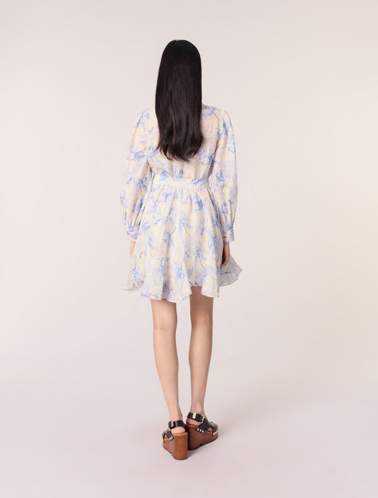 Blue Flower Print Ecru Base-Patterned shirt dress