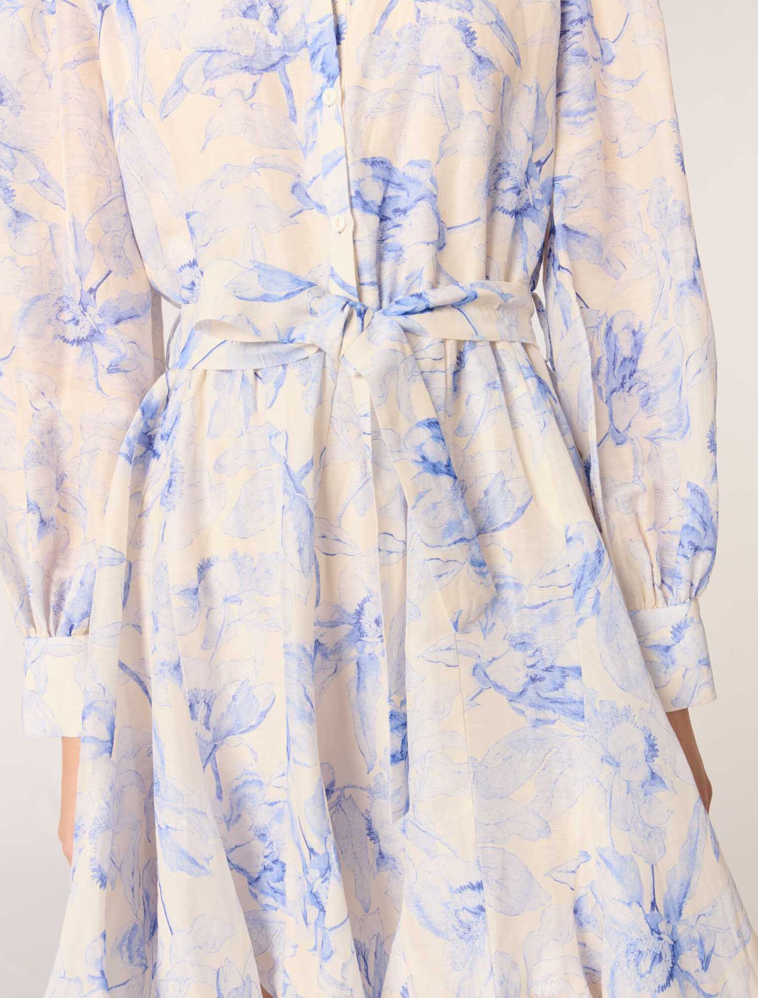 Blue Flower Print Ecru Base-Patterned shirt dress