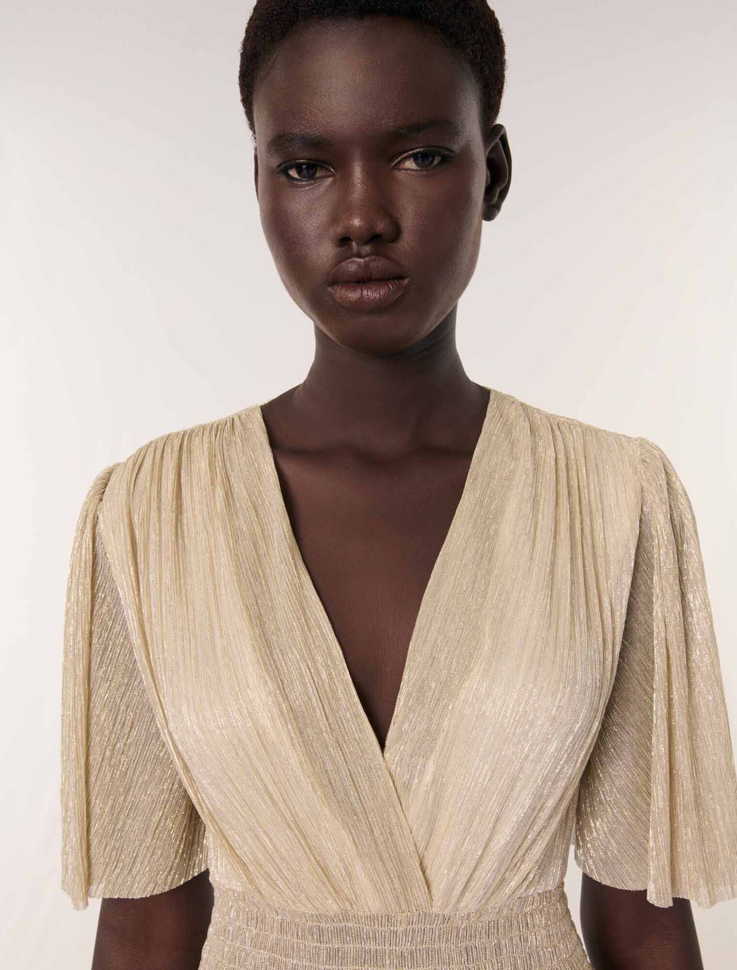 gold silver-Metallic ruffled dress