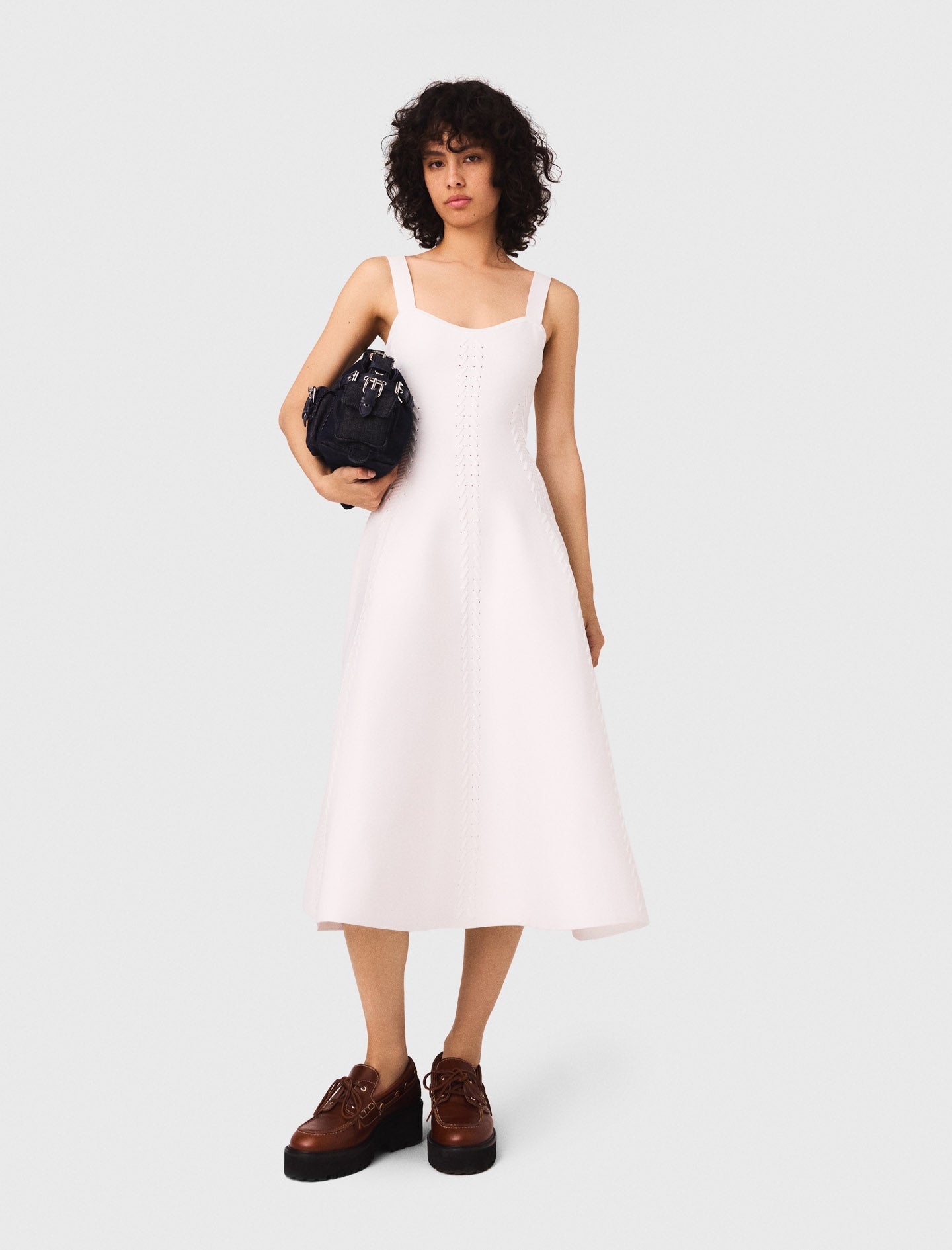 White featured Long babydoll knit dress