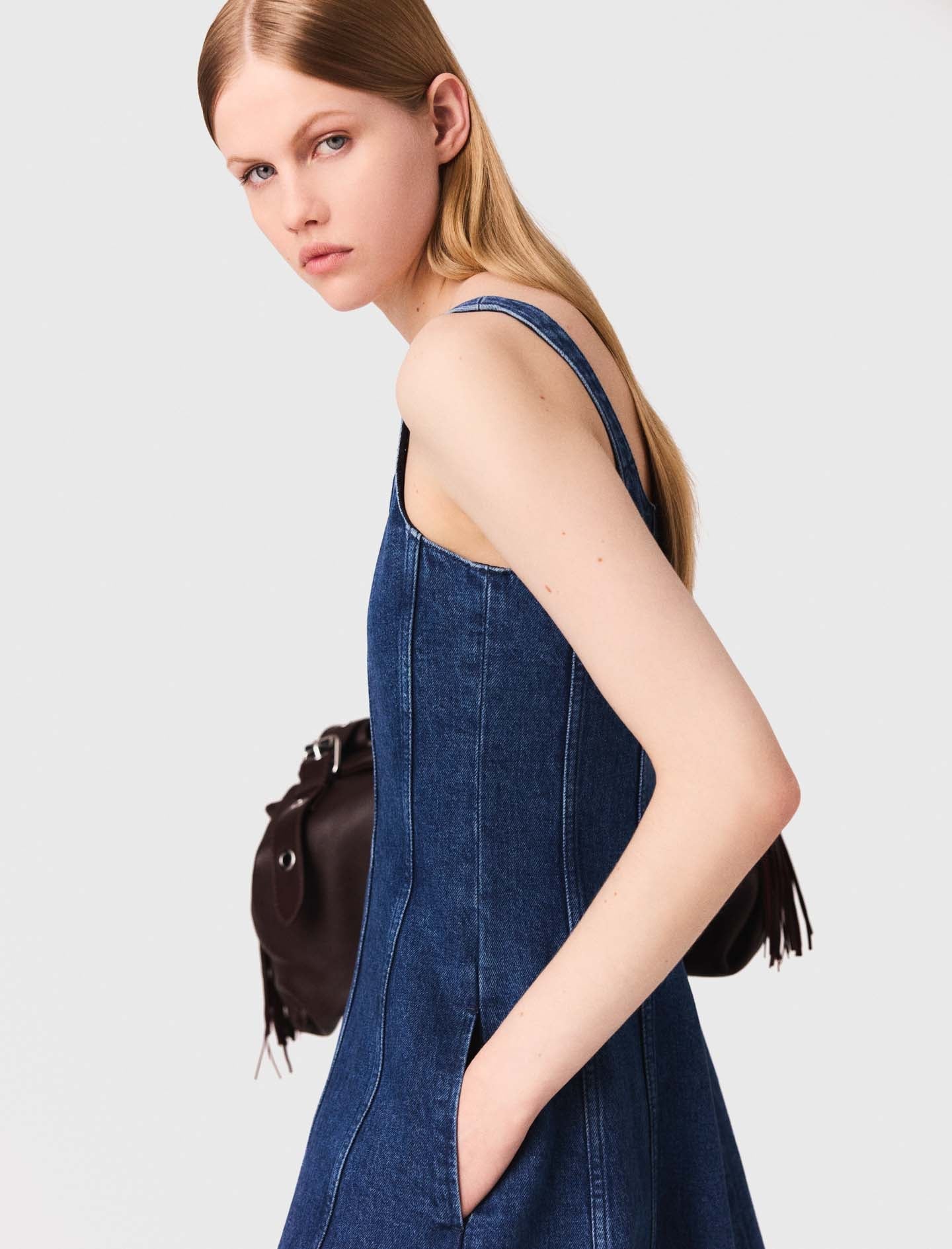 Denim Blue Long denim babydoll dress