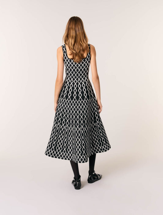 Black / White-Jacquard knit midi dress