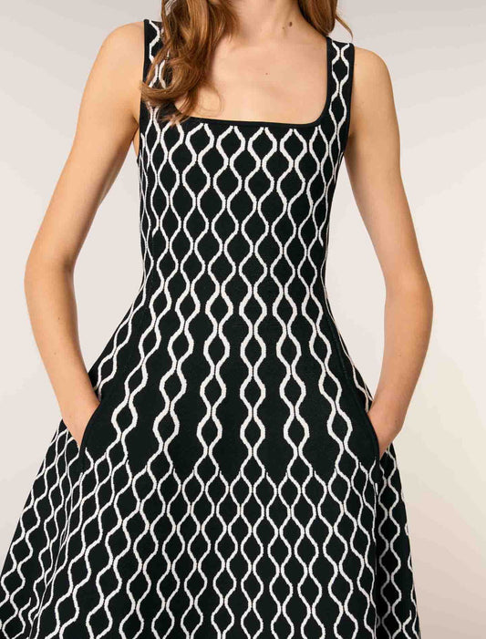 Black / White-Jacquard knit midi dress