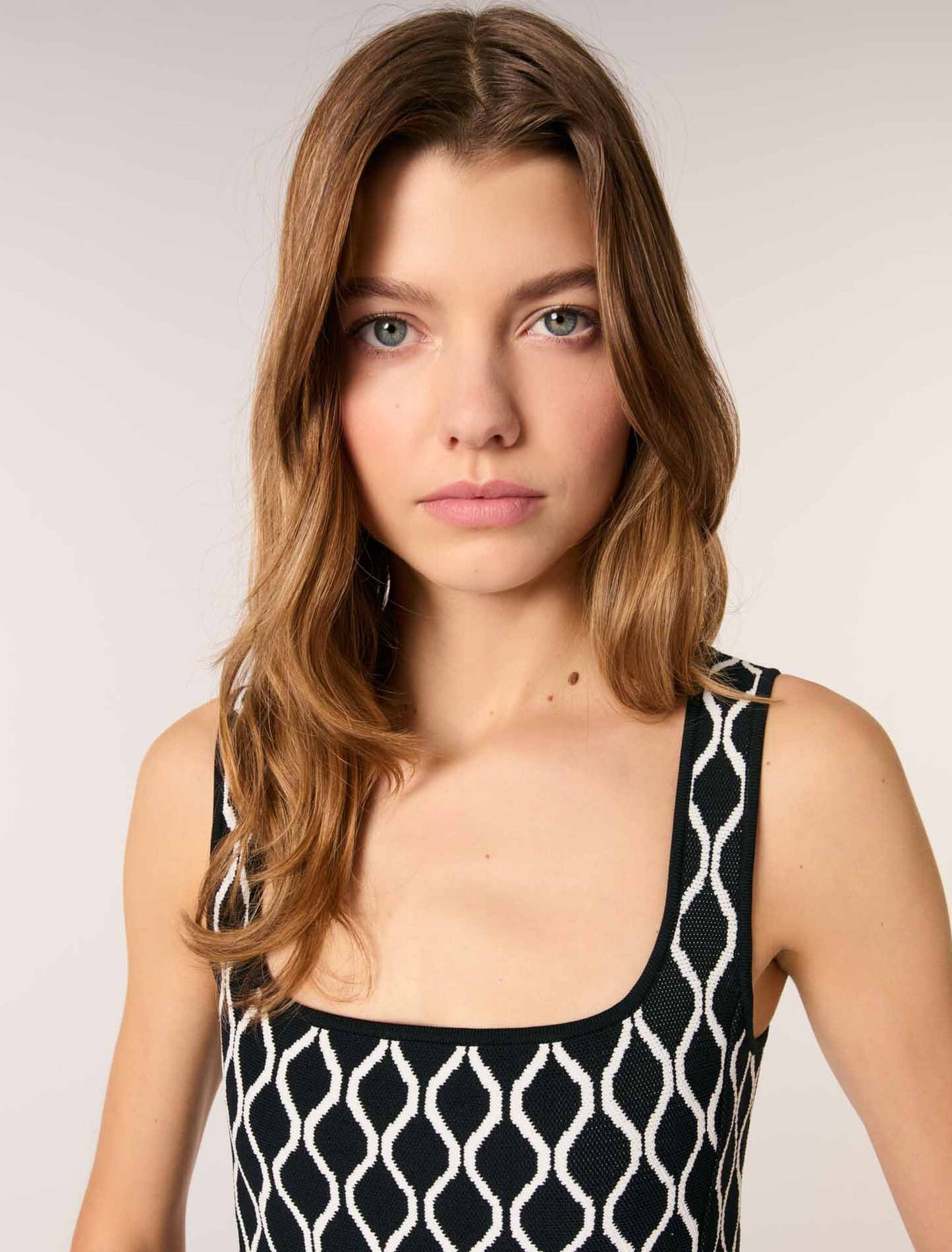 Black / White-Jacquard knit midi dress