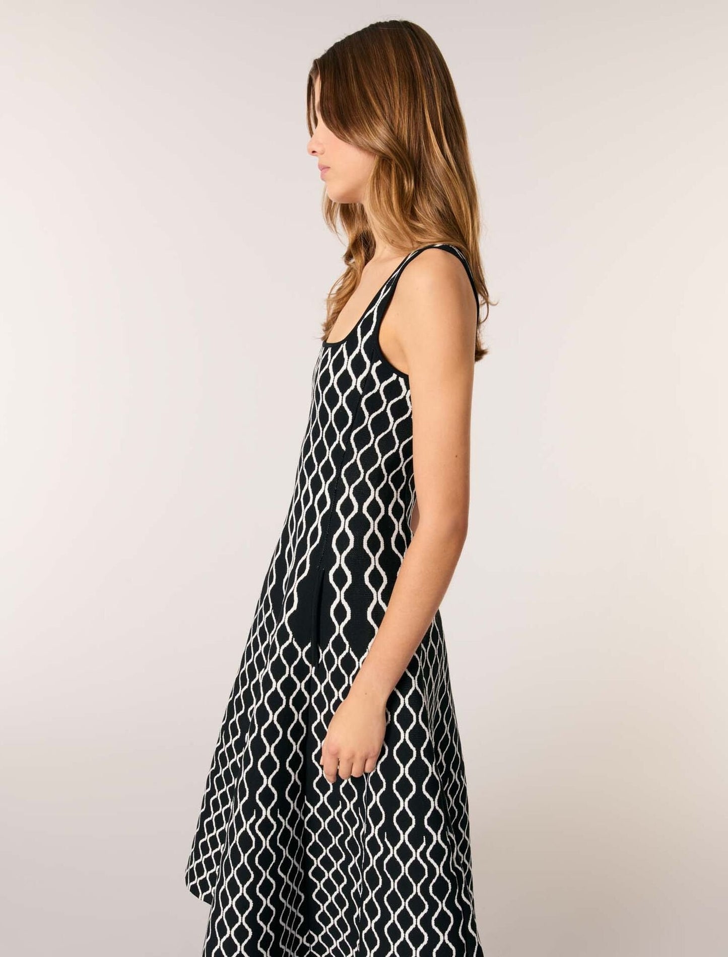 Black / White-Jacquard knit midi dress