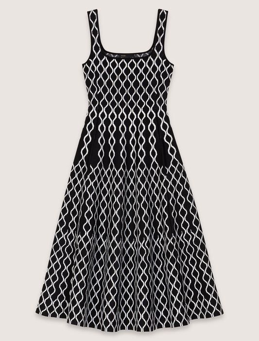 Black / White-Jacquard knit midi dress
