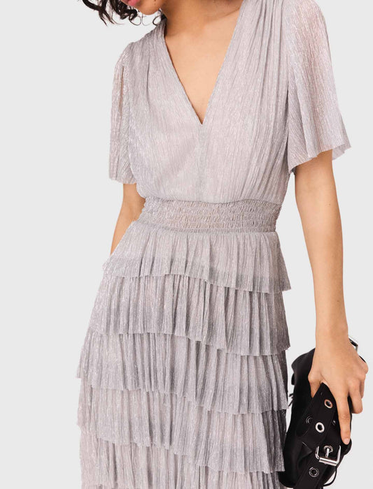 Metallic ruffled midi dress