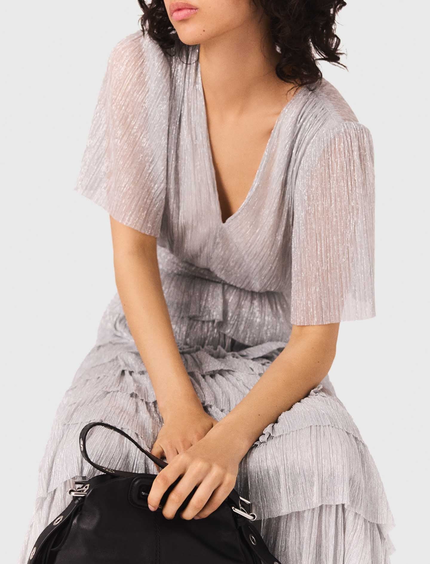 Metallic ruffled midi dress