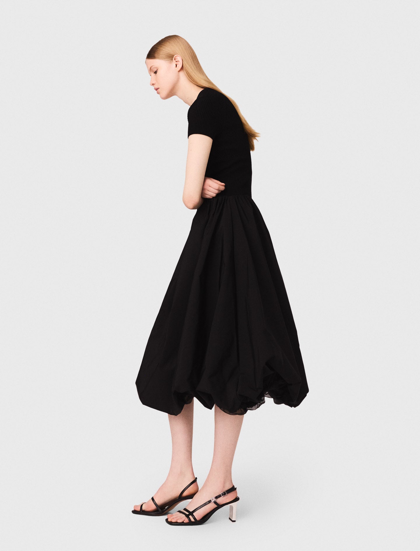 Long mesh and taffeta dress