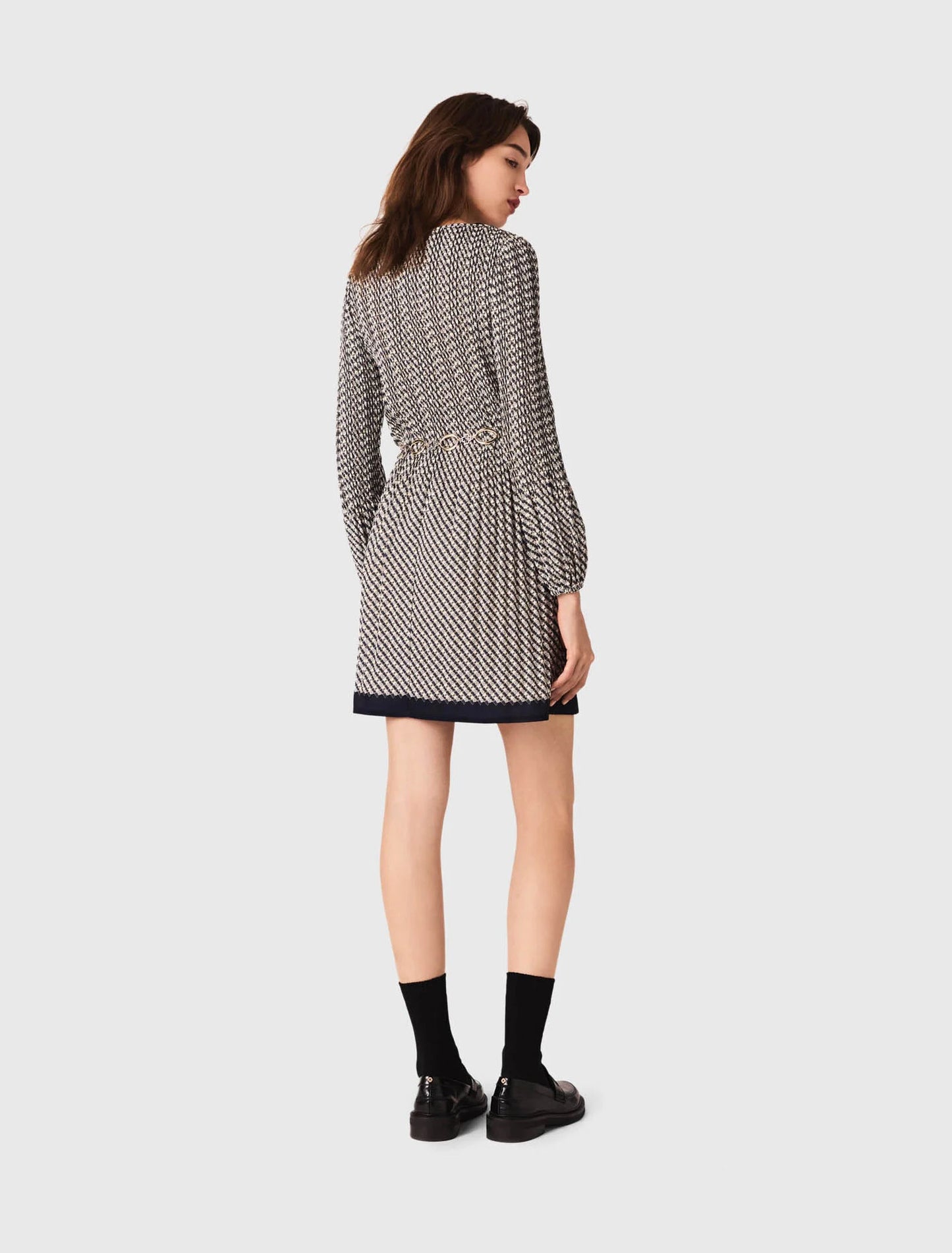 Patterned pleated dress Ecru Print-Tie