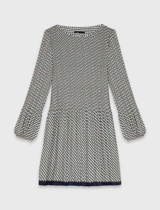 Patterned pleated dress Ecru Print-Tie