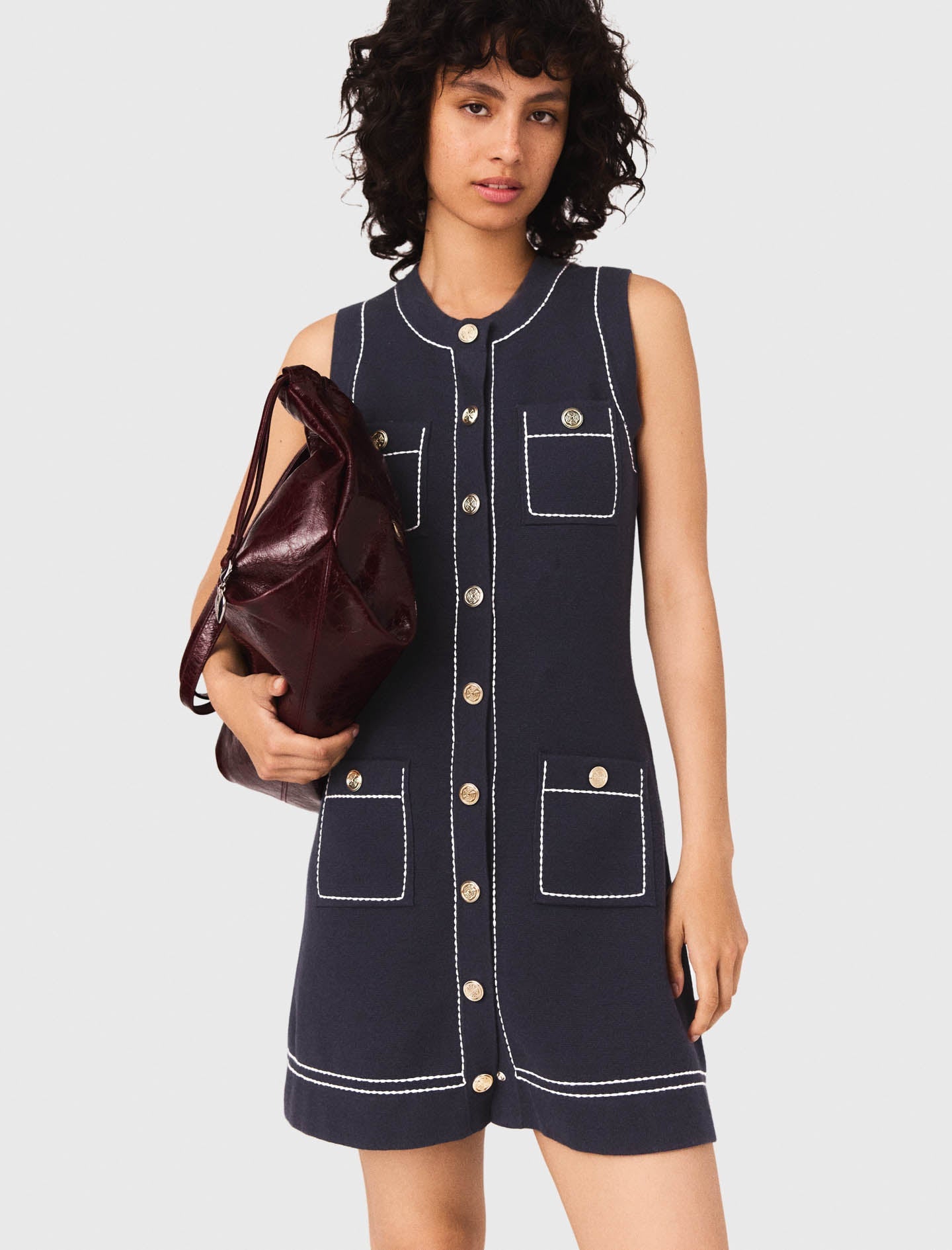 Straight dress in stitched knit