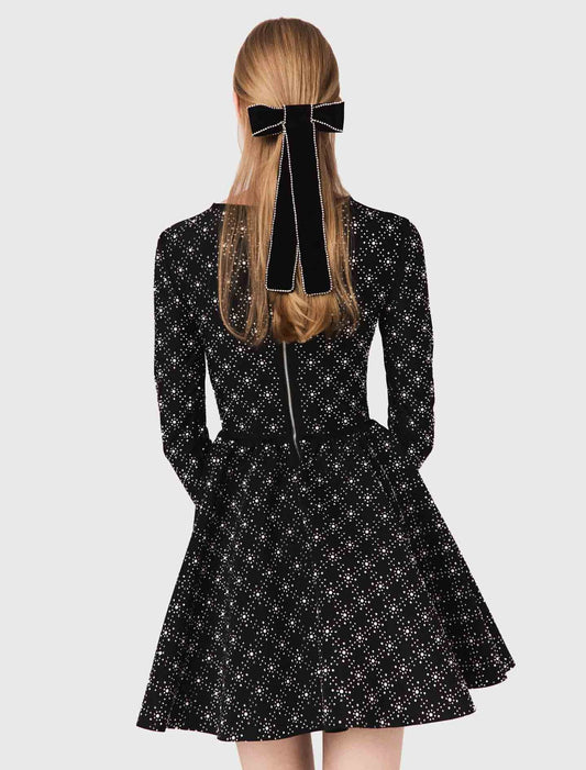 Pearl and rhinestone skater dress Black