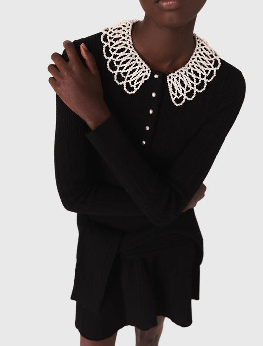 mfpro04468 short beaded collar knit dress black