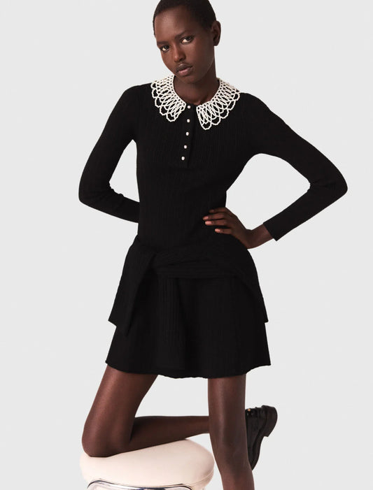 mfpro04468 short beaded collar knit dress black