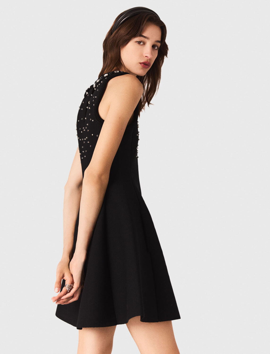 Jewelled skater dress Black