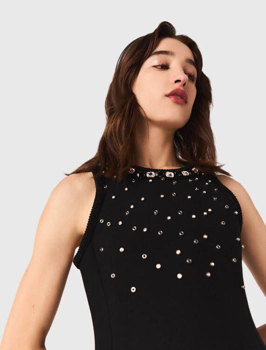 Jewelled skater dress Black