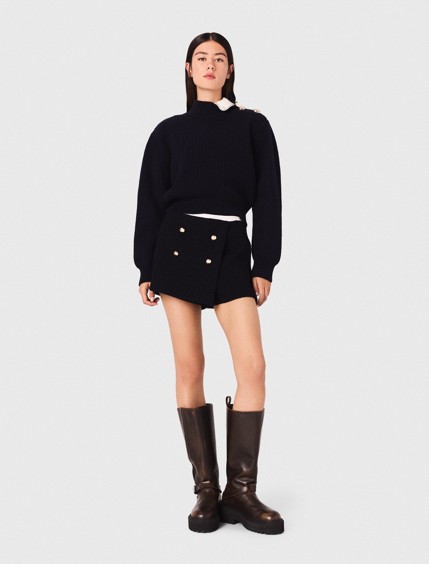 Tweed shorts with contrast band