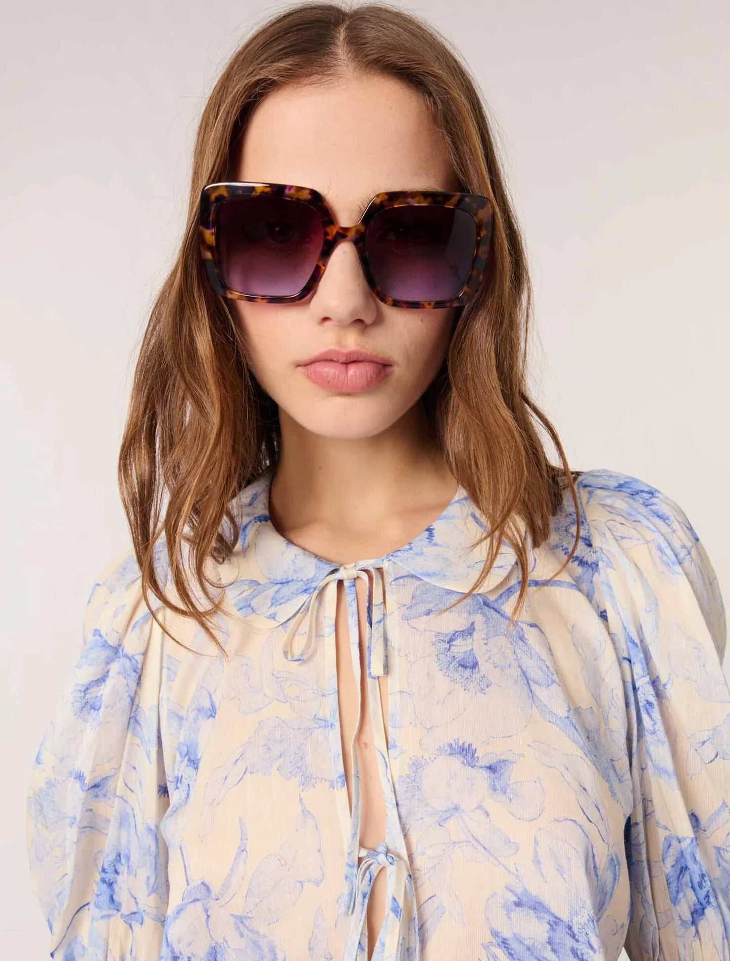 Blue Flower Print Ecru Base-Patterned top