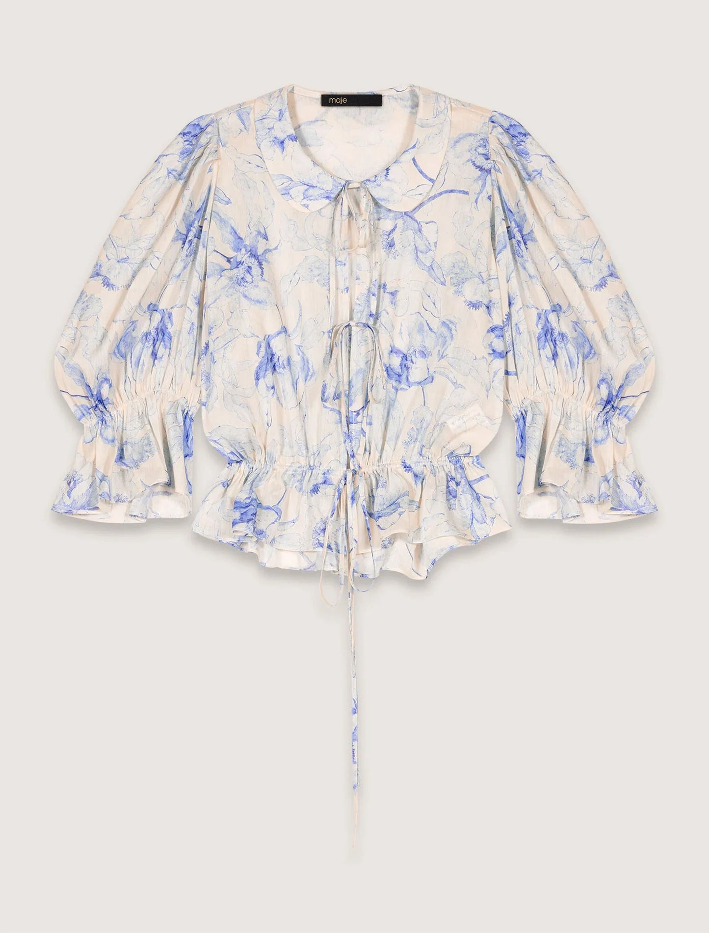 Blue Flower Print Ecru Base-Patterned top