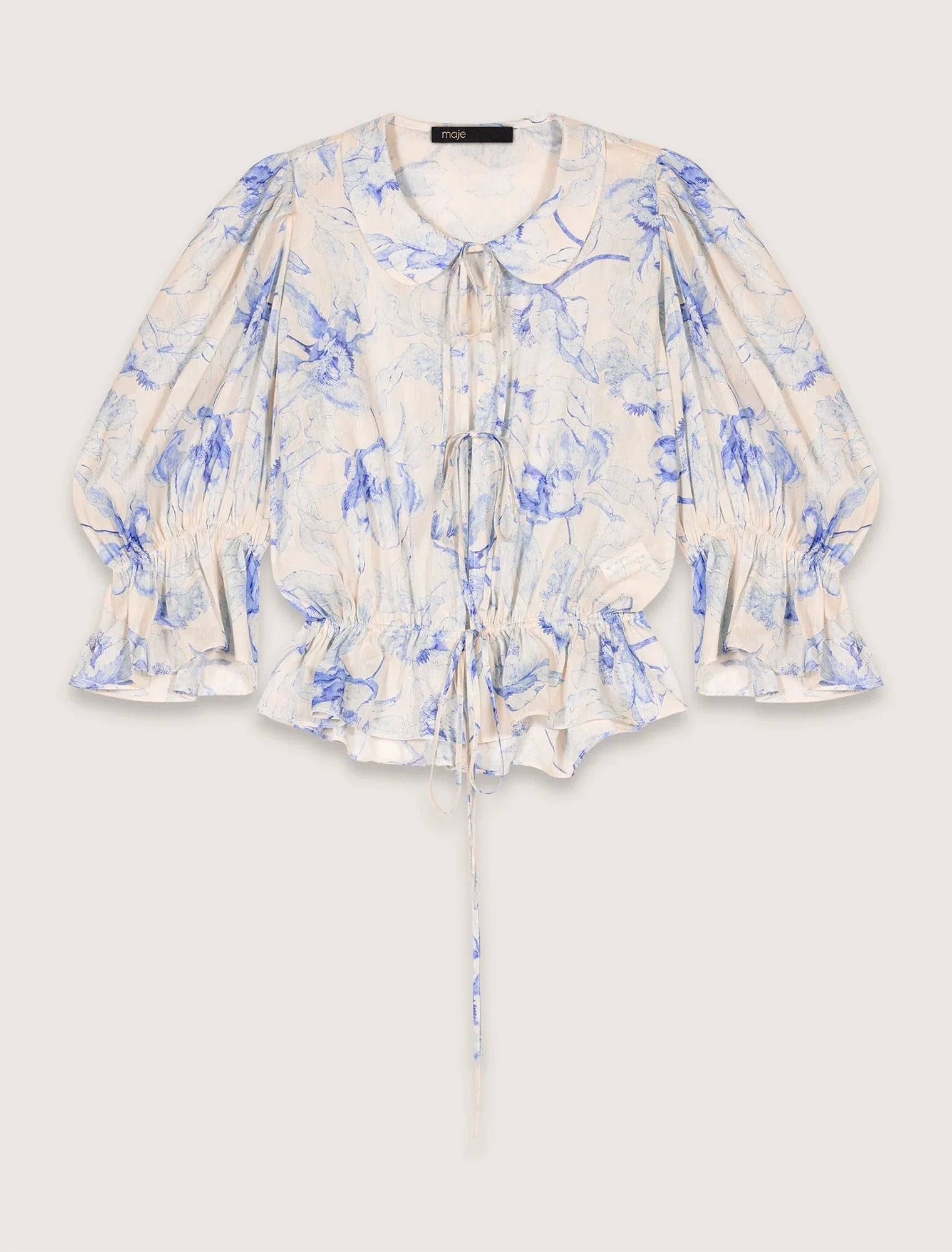 Blue Flower Print Ecru Base-Patterned top
