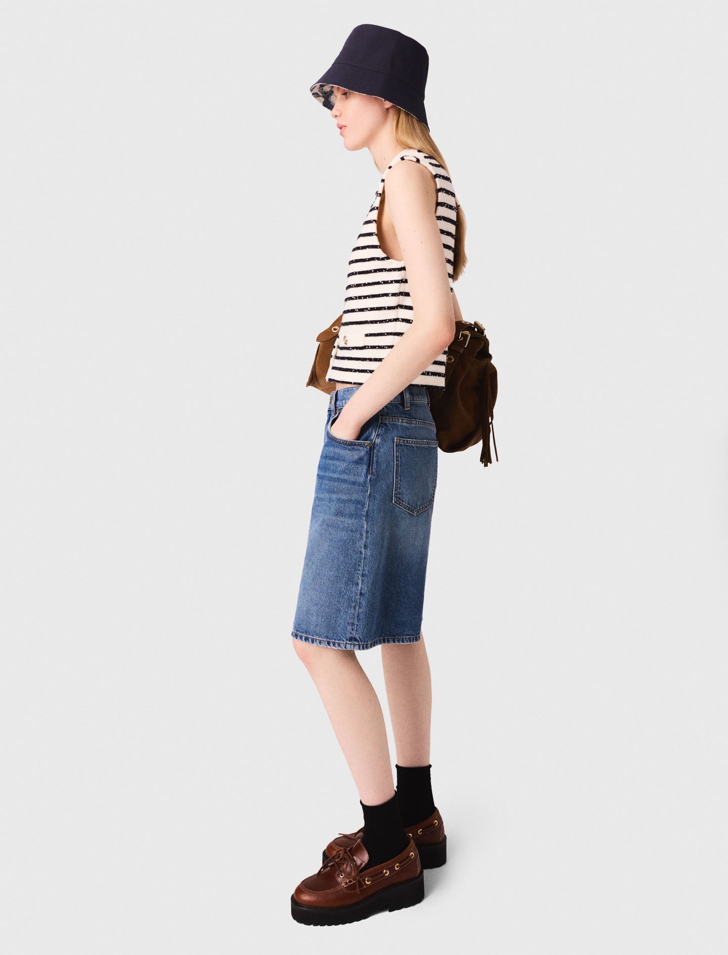 Striped wool blend top