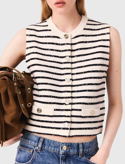 Striped wool blend top
