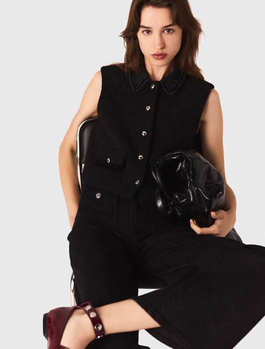 Tweed top with velvet trim