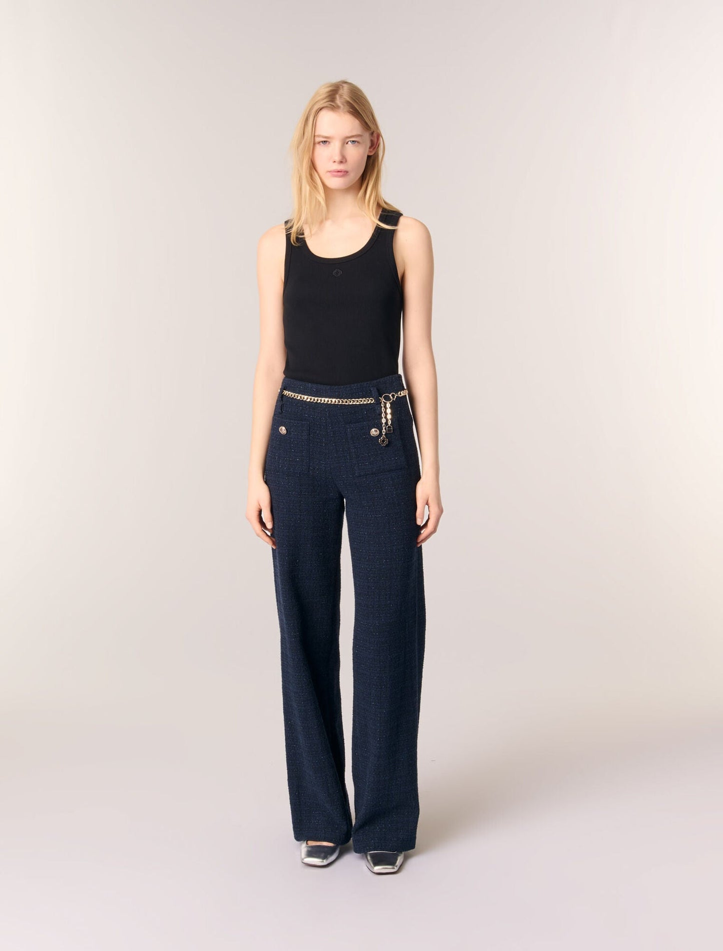 Black-featured-Rib knit tank top