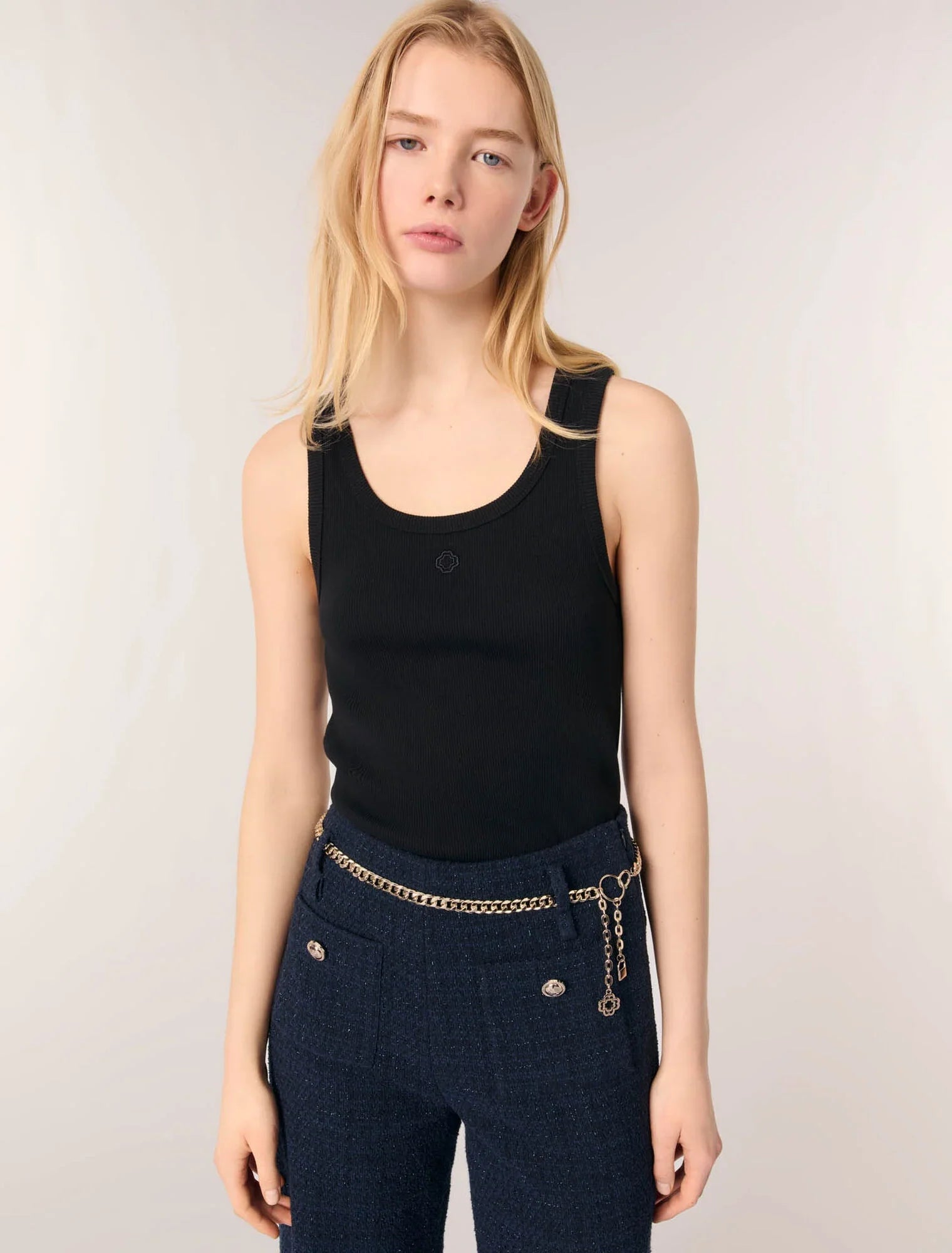 Black-Rib knit tank top