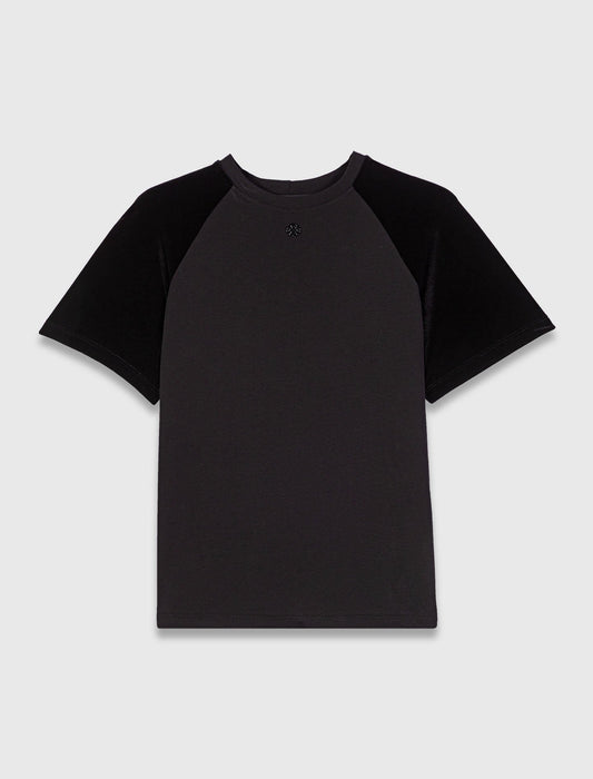 Velvet-sleeved T-shirt Black