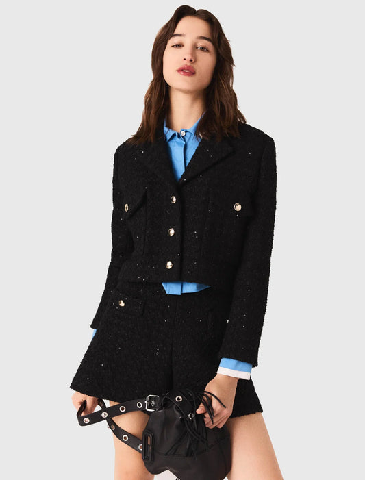 Short rhinestone tweed jacket