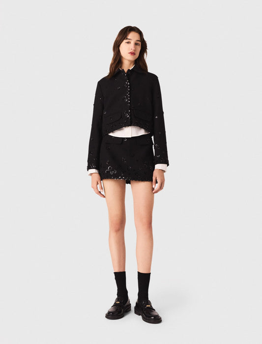 Short embroidered jacket Black