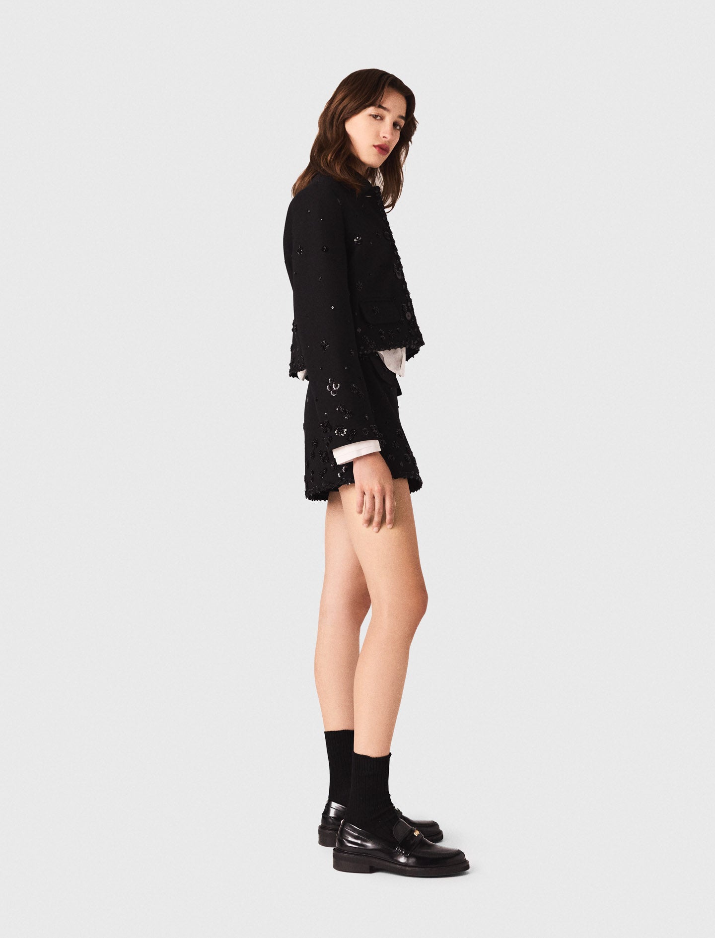 Short embroidered jacket Black