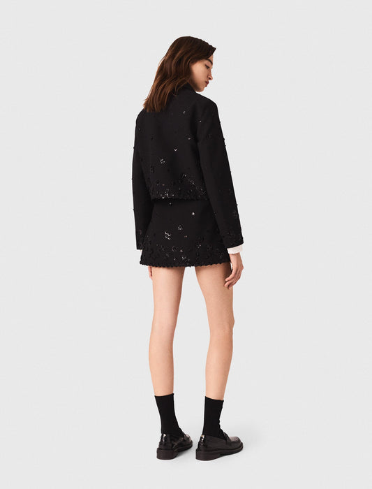 Short embroidered jacket Black