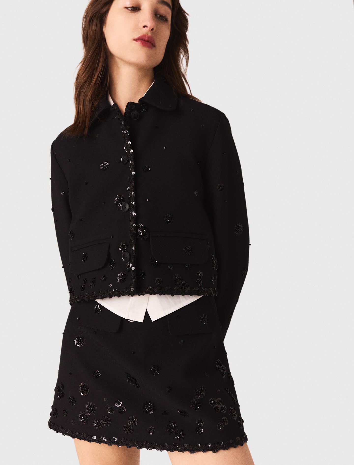 Short embroidered jacket Black
