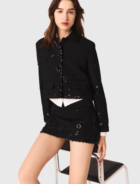 Short embroidered jacket Black
