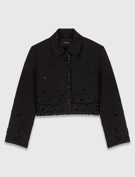 Short embroidered jacket Black