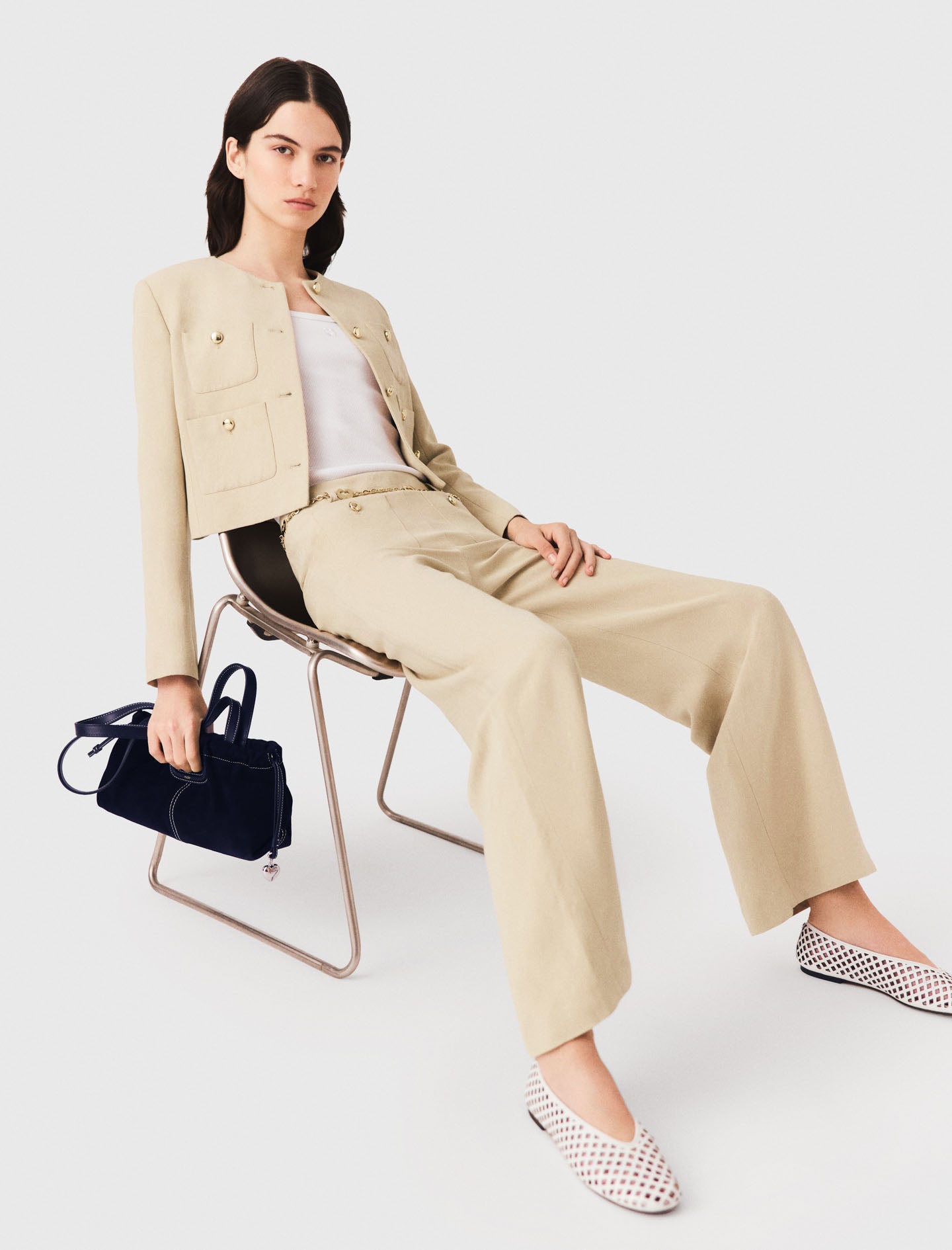 Linen blend suit trousers Beige