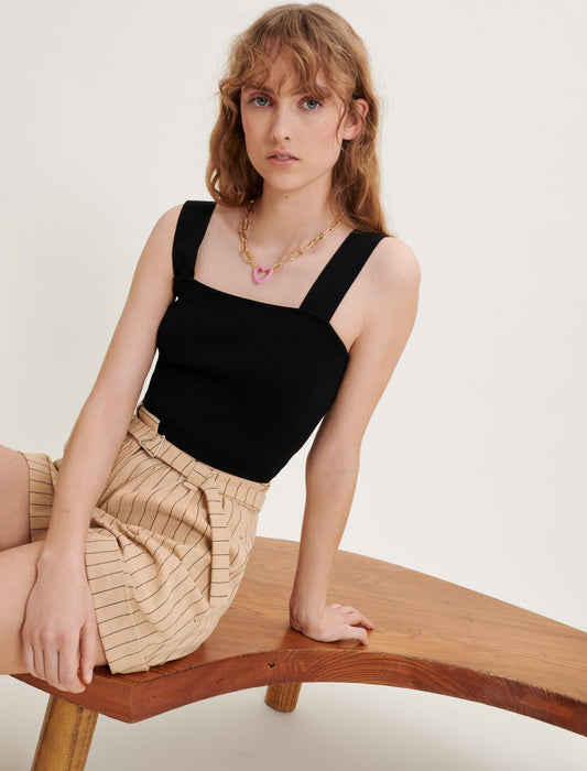 Black KNITTED CROP TOP WITH STRAPS