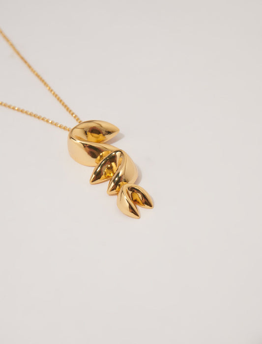 Gold  -Long fortune cookie necklace