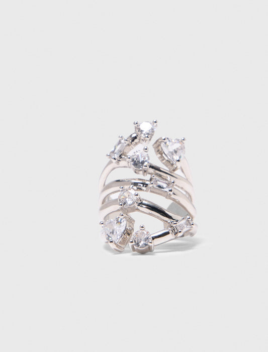 Rhinestone multi-row ring Crystal